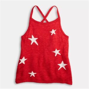 Freshman Tank Top Size XS Red Knit White Stars Women's USA Crossback Patriotic